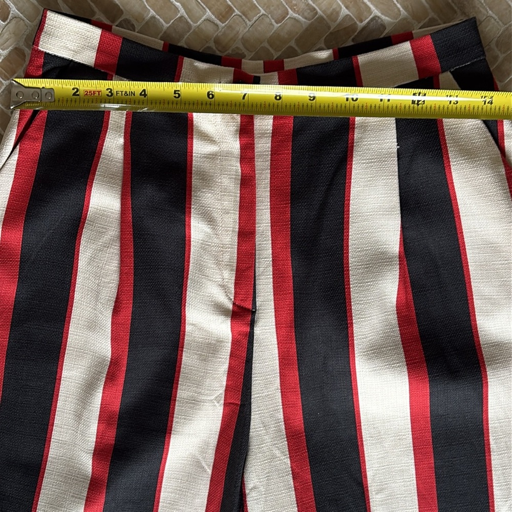 Striped Wide-Leg Pants (culottes) in Red, Black, and White, Sz M/L, Italy - Picture 6 of 12